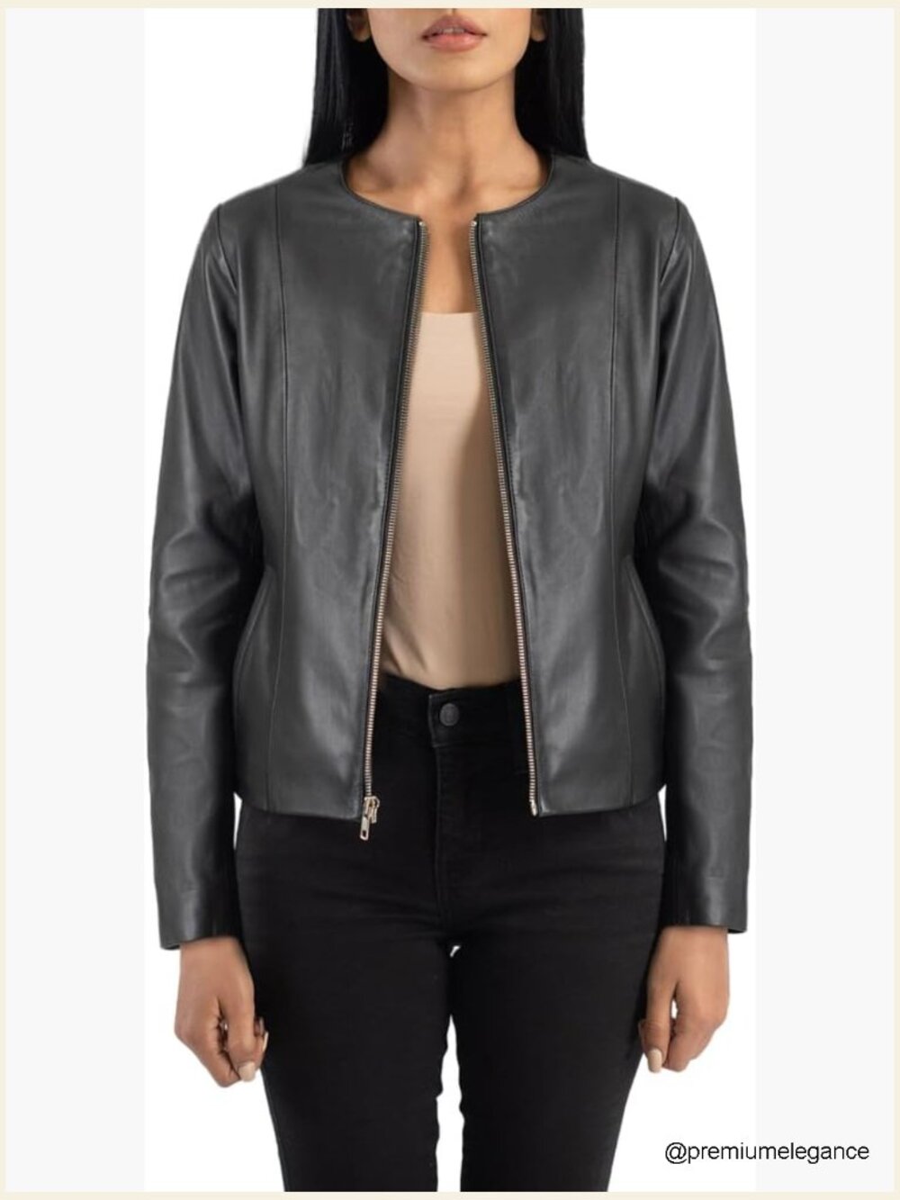 Genuine Lambskin Leather Collarless Motorcycle Jacket